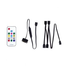 XILENCE LQZ.ARGB_Set Cable (XZ171), Cooling Control Set for  ARGB components: 5V D/P 3PIN connections, 1 x Receiver, 1 x Remote Controller, 1x 1 to 4 ARGB Splitter