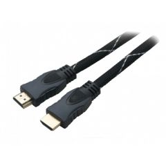 Cable HDMI - 5m - Brackton ”Professional” K-HDE-BKR-0500.BS, 5 m, High Speed HDMI® Cable with Ethernet, male-male, up to 2160p 2Kx4K, 3D capable, with 24k gold plated contacts, triple shielded, 2 ferrites, dust caps, black/silver nylon sleeve