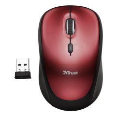 Trust Yvi Wireless Mouse - Red, 8m 2.4GHz, Micro receiver, 800-1600 dpi, 4 button, Rubber sides for comfort and grip, USB