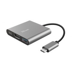Trust Dalyx 3-in-1 Multiport USB-C Adapter, Stylish aluminium 3-in-1