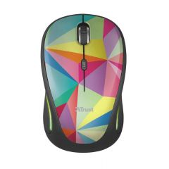 Trust Yvi FX Wireless Mouse - Geometrics, LED illumination in continuously changing colours, 8m 2.4GHz, Micro receiver, 800-1600 dpi, 4 button, Rubber sides for comfort and grip, USB