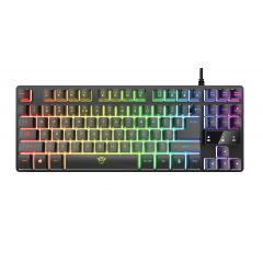 Trust Gaming GXT 833 Thado TKL Illuminated Keyboard, RU, Compact TKL design (80%) takes up limited space on your desk or in your bag, Anti-Ghosting: Up to 10 simultaneous key presses, 12 direct access media keys, USB,1.8m,  Black
