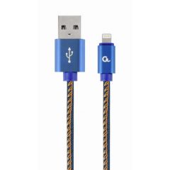 Cable USB2.0/8-pin (Lightning) Premium Jeans - 1m - Cablexpert CC-USB2J-AMLM-1M-BL, Blue, USB 2.0 A-plug to 8-pin plug, blister