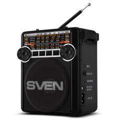 SVEN SRP-355 Black, FM/AM/SW Radio, 3W RMS, 8-band radio receiver, built-in audio files player from USB-fash, microSD and SD card storage devices, telescopic swivel antenna, built-in battery