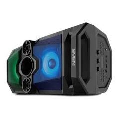SVEN PS-650 Black, Bluetooth Portable Speaker, 50W RMS, Effective multi-colored lighting, LED display, FM tuner, USB & microSD, built-in lithium battery 2x4000 mAh, tracks control, AUX, RC, Optical, micro USB or 5V DC power supply