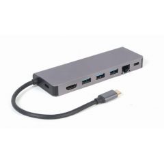 Многопортовый Адаптер Gembird A-CM-COMBO5-05/ USB-C/ 3xUSB-A/ 1xUSB-C (PD 100W)/ HDMI/ RJ45/ SD