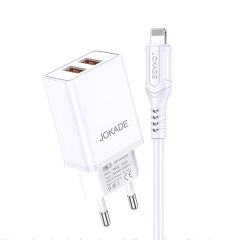 Настенное зарядное устройство Jokade с кабелем USB-A to Lightning Dual Port JB024 3A, белый