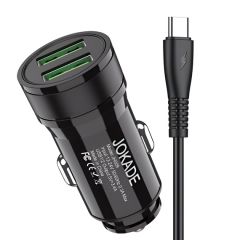 Jokade Автомобильное зарядное устройство 2*USB-A с кабелем USB-A - Type-C 3.4A JH010, черный