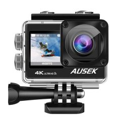 Экшн-камера AUSEK WiFi WiFi с двухцветным экраном, 16 Мп, 4k/30fps, 900 мАч, черный