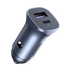 UGREEN Автомобильное зарядное устройство 1*USB-A+Type-C Aluminium 3A 3A 30W, серый