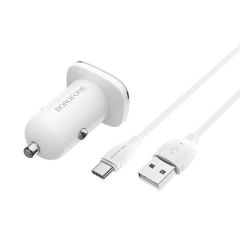 Borofone Автомобильное зарядное устройство USB QC3.0 18W (кабель USB к Type-C) BZ12A Lasting, белый