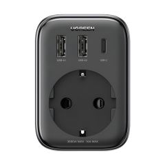 UGREEN Удлинитель розетки 30 Вт 2*USB + Type-C + AC CD314, черный