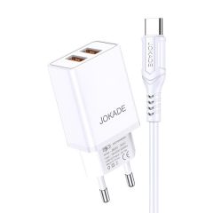 Настенное зарядное устройство Jokade с кабелем USB-A - Type-C Dual Port JB024 3A, белый