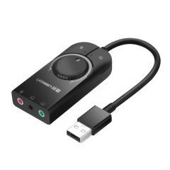 UGREEN Адаптер USB-A внешний стереозвук, 15 см CM129, черный