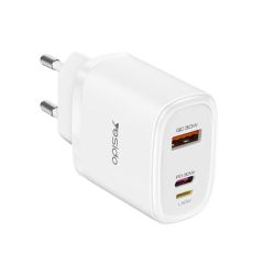 Настенное зарядное устройство Yesido 1*USB-A+1*Type-C+1*освещение 30 Вт макс. с кабелем Type-C для освещения YC52, белый