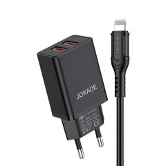Настенное зарядное устройство Jokade с кабелем USB-A to Lightning Dual Port JB024 3A, черный