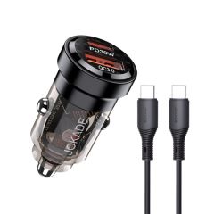 Jokade Автомобильное зарядное устройство 1*USB-A+1*Type-C с кабелем Type-C to Type-C 30W JH023, черный
