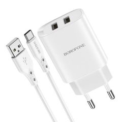 Настенное зарядное устройство Borofone с возможностью подключения USB к микро-USB 2xUSB 2.1A, белый