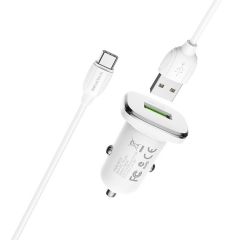 Автомобильное зарядное устройство Borofone USB QC3.0 18W (кабель USB - MicroUSB) BZ12A Lasting, белый