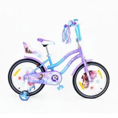 Детский велосипед Frozen, 18", стальная рама, алюминиевые обода, кольца, ручной тормоз, синий/фиолетовый