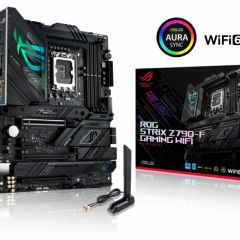 ASUS ROG STRIX Z790-F GAMING WIFI, Socket 1700, 17 Phases, Intel® Z790 (13/12th Gen CPU), CPU graphics, HDMI, DP, Dual 4xDDR5-7800, 3xPCIe x16 5.0, 4 xSATA3, RAID, 4xM.2 4.0, 1xPCIe x1, ALC4080/SPDIF, 2.5GbE LAN, WiFi6E/BT, 2xUSB-C 3.2Gen2x2, 3xUSB 3.2Gen