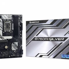 BIOSTAR B760A-SILVER, Socket 1700, Intel® B760 (14/13/12th Gen CPU), CPU graphics, HDMI, DP, Dual 4xDDR5-6400, 2xPCIe X16 5.0, 4xSATA3, 3xM.2 4.0, RAID, 1xM.2 E-key for Wi-Fi, 2xPCIe X1, ALC1220 HDA, 2.5GbE LAN, 7xUSB 3.2Gen2 (2C+5A), 2xUSB3.2, VIVID LED 