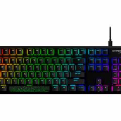 HYPERX Alloy Origins PBT Mechanical Gaming Keyboard (US Layout), HyperX Red - Linear key switch, High-quality, Durable PBT keycaps, Backlight (RGB), 100% anti-ghosting, Key rollover: 6-key / N-key modes, Ultra-portable design, Solid-steel frame, USB