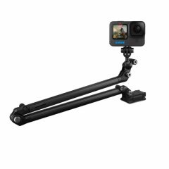 GoPro Boom + Adhesive Mounts, Includes 2 carbon fiber arms, Ball-Joint Camera Mount, Curved + Flat Adhesive Mounts, mounting buckle, triangulation support slider, 4mm hex key, 2 extra hex screws and hex key storage clip, compatible with all GoPro cameras.