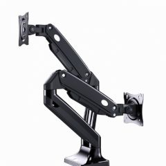 Arm for 2 monitors 17”-35” - Full-motion desk arm Gembird MA-DA2-03, Alu and Steel, Gas spring 3-10 kg per screen, VESA 75/100, arm rotates, extends and retracts, tilts to change reading angles, and allows to rotate display from landscape-to-portrait mode