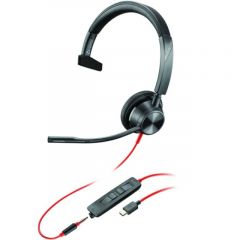 Poly Blackwire 3315-M Mono Microsoft Teams Certified USB-С Headset, 3.5 mm, Microphone noise-canceling, SoundGuard, DSP, Receive output from 80 Hz–20 kHz, Microphone 100 Hz–10 kHz, Call answer/ignore/end/hold, redial, mute, volume +/-, CABLE LENGTH 215cm,