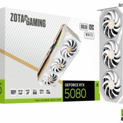 ZOTAC GeForce RTX™ 5080 SOLID OC White Edition 16GB GDDR7, 256bit, 2640/30000Mhz, Blackwell/DLSS4, PCIeX16 5.0, 3.5-slot, 1xHDMI, 3xDP, Large Vapor Chamber, Triple Fan / IceStorm 3.0, Active Fan Control/FREEZE Fan Stop/Dual Bios, SPECTRA2.0 Link/RGB Light