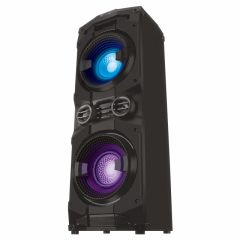 SVEN PS-1500, 500W (2x250) Dynamic switchable RGB backlight, TWS, Bluetooth, FM, USB, LED display, microphone input for karaoke, NFC, Audio input for connecting an electric guitar, Carrying handle and wheels, Wooden body (MDF), 13 kg, Black