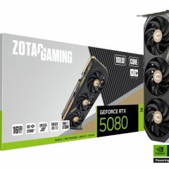 ZOTAC GeForce RTX™ 5080 SOLID Core OC 16GB GDDR7, 256bit, 2640/30000Mhz, Blackwell/DLSS4, PCIeX16 5.0, 2.5-slot, 1xHDMI, 3xDP, Large Vapor Chamber, Triple Fan/IceStorm3.0, Active Fan Control/FREEZE Fan Stop, BladeLink Fans, SPECTRA2.0 RGB Lightning, Metal