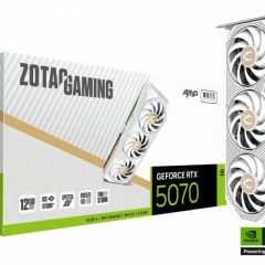 ZOTAC GeForce RTX™ 5070 AMP White Edition 12GB GDDR7, 192bit, 2587/28000Mhz, Blackwell/DLSS4, PCIeX16 5.0, SFF-Ready, 2-slot, 1xHDMI, 3xDP, BladeLink Fans, Triple Fan / IceStorm 2.0, Active Fan Control/FREEZE Fan Stop/Dual Bios, SPECTRA2.0 RGB Lightning, 