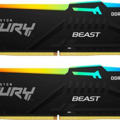 16GB (Kit of 2*8GB) DDR5-5200  Kingston FURY® Beast DDR5 RGB EXPO, PC41600, CL36, 1Rx16, 1.25V, Auto-overclocking, Asymmetric BLACK low-profile heat spreader, Dynamic RGB effects featuring Fury Infrared Sync technology, AMD® EXPO v1.0 and Intel® Extreme M