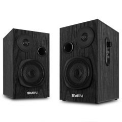 SVEN SPS-585 Black, 2.0 / 2x10W RMS, Headphone input, volume control, wooden, (3"+1")