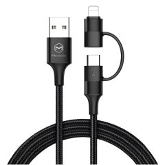 MCDODO КАБЕЛЬ ATOM SERIES 2 В 1 USB-A TO LIGHTNING+TYPE-C WITH LED 2.4A 1.2M, BLACK