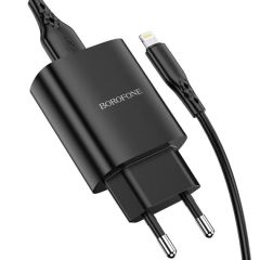 НАСТЕННОЕ ЗАРЯДНОЕ УСТРОЙСТВО BOROFONE С ВОЗМОЖНОСТЬЮ ПОДКЛЮЧЕНИЯ USB К LIGHTNING BN2 2XUSB 2.1A, ЧЕРНЫЙ