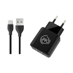 НАСТЕННОЕ ЗАРЯДНОЕ УСТРОЙСТВО WK DESIGN 2XUSB 2.1A (КАБЕЛЬ USB - LIGHTNING), ЧЕРНЫЙ
