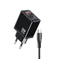 JOKADE НАСТЕННОЕ ЗАРЯДНОЕ УСТРОЙСТВО 1*USB-A 5A, 20 ВТ С КАБЕЛЕМ TYPE-C JB086, ЧЕРНЫЙ