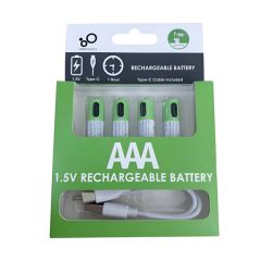 ПЕРЕЗАРЯЖАЕМЫЕ ЛИТИЙ-ИОННЫЕ USB-C АККУМУЛЯТОРЫ AAA 400MAH, 4ШТ С КАБЕЛЕМ 2IN1 TYPE-C