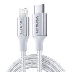 UGREEN CABLE TYPE-C TO LIGHTNING MFI, 3A, 1M, SHELL BRAIDED, US304, SILVER
