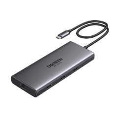 UGREEN HUB 10IN1 USB-C TO 2*HDMI(8K@30HZ)+USB-A3.0+USB-C3.0+2*USB-A2.0+SD/TF+GIGABITRJ45+PD(100W) | CM639, SPACE GRAY
