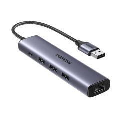 UGREEN HUB USB-A 3.0 TO 3*USB3.0+RJ45 (1000M) ETHERNET ADAPTER CM475, GREY