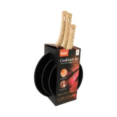 RAF COOKWARE SET FRYING PANS R.80008, 3PCS SET, BLACK