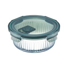 AMBITION, ROUND BOROSILICATE GLASS CONTAINER WITH LID, RILLET, 950 ML, GLASS