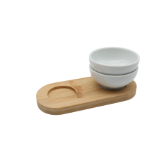 SET 2 BOLURI ROTUNDE CERAMICE PE SUPORT DIN BAMBUS