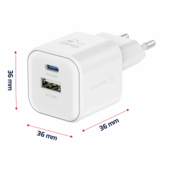 ÎNCĂRCĂTOR REȚEA SWISSTEN GAN 1X USB-C 20W PD + 1X USB-A 18W QC WHITE