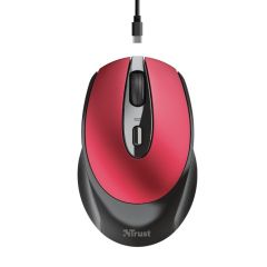 Trust Zaya Wireless Rechargeable Optical Mouse, 2.4GHz, Nano receiver, 800/1600 dpi, 4 button, USB, Red