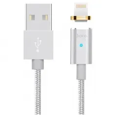 Зарядный кабель Hoco U16 Magnetic Lightning Cable, USB Type-A/Lightning, 1,2м, Серебристый